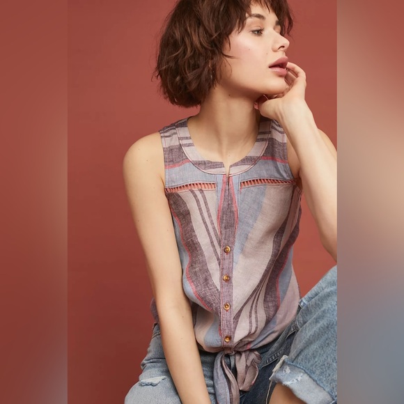 Maeve by Anthropologie Linen Yarn-Dyed Sleeveless Top - Picture 1 of 13